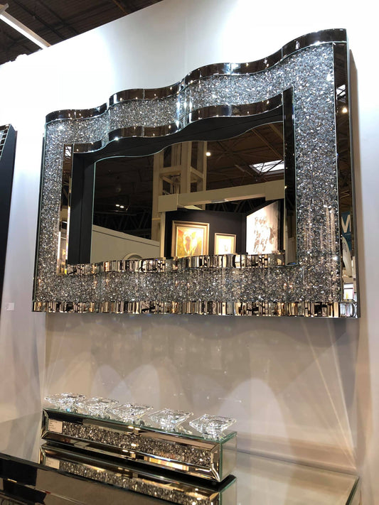 Diamond Crushed Filled Glass Unique Wave Style XXL Mirror