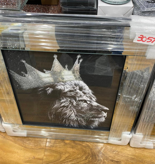 Mirrored XL King Lion Art Frame