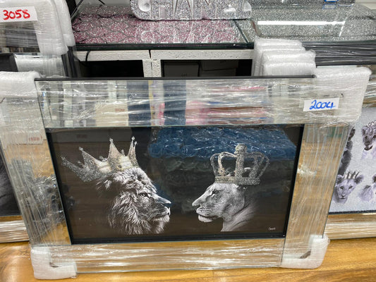 Mirrored XL King & Queen Lion Art Frame