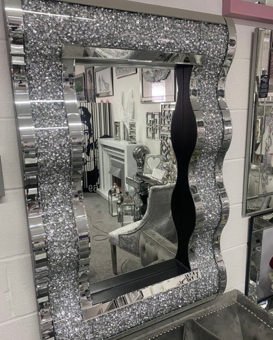 Diamond Crushed Filled Glass Unique Wave Style XXL Mirror